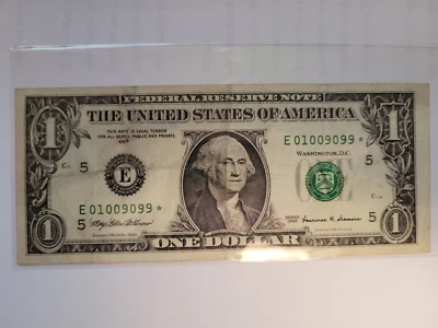 1999 USA $1 Dollar George Washington Star * E01009099 * Bank Note - Image 1 of 2