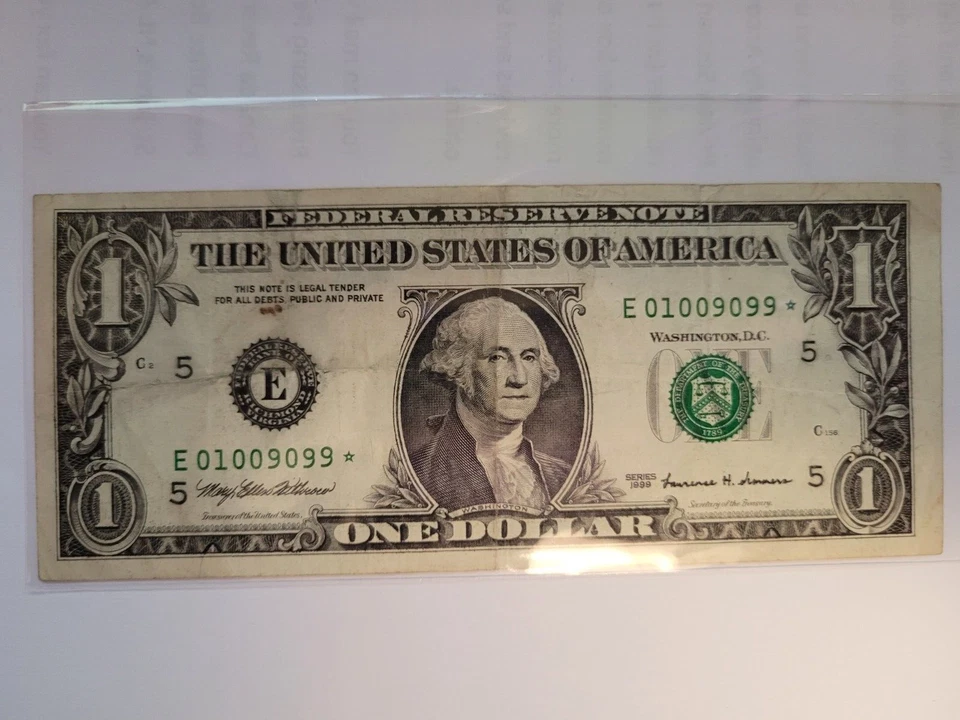 1999 USA $1 Dollar George Washington Star * E01009099 * Bank Note - Image 1 of 2