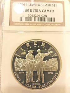 2004 P - LEWIS & CLARK BICENTENNIAL COMM. SILVER DOLLAR, NGC, PF-69 ULTRA CAMEO - Picture 1 of 2