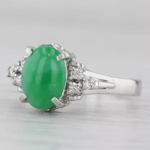 Anillo De Diamante De Jadeita Verde Ovalado De Platino 900 Talla 7.5 - Imagen 1 de 10
