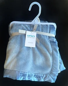 Carter's Little Baby Basics Tiny But Mighty Satin Trim Blue Blanket - Picture 1 of 4