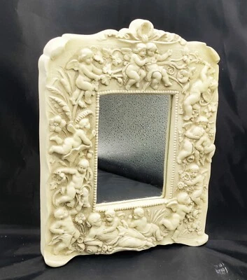 Espejo vintage GARGOYLES STUDIO mujer con marco de yeso querubines Brooklyn NY 11" Foto 1 de 4