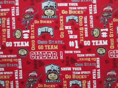 OHIO STATE UNIVERSITY CHEER WORDS GLITTER BUCKEYES OSU RED COTTON FABRIC FQ  - Image 1 of 4