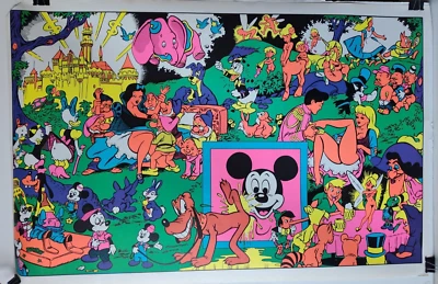 VINTAGE WALLY WOOD DISNEY ORGY PARADOY BLACKLIGHT NEON POSTER 1967 23x35 - Image 1 of 4