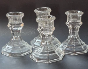 Glass Octagonal Taper or Votive Candle Holders Set of 4 - Picture 1 of 4