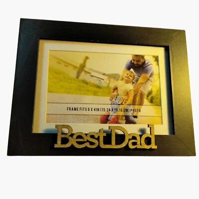 Best Dad Wooden Picture Frame Fathers Day 6x4 Landscape Matted Black Gold - Image 1 of 4