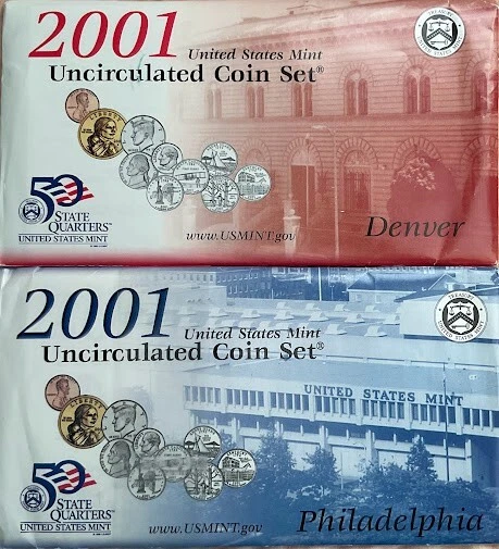 2001 Philadelphia & Denver US Mint Uncirculated Coin Sets W COAs *20 Coins 1 - Image 1 of 1