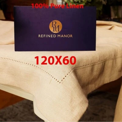 100% Pure Linen Tablecloth | 120X60 | Elegant Hemstitch | Luxury Fabric | Natura - Image 1 of 4