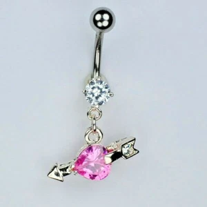 HERZ und Pfeil Baumeln Bauchnabel Ring Valentinstag Amor Nabel Schmuck (B4) - Bild 1 von 2