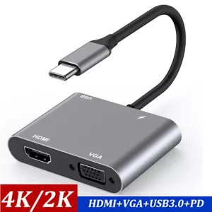 USB3.1 Type C to VGA HDMI Multiport Adapter 4in1 Hub 4K PD 100W Converter Cable - Picture 1 of 9