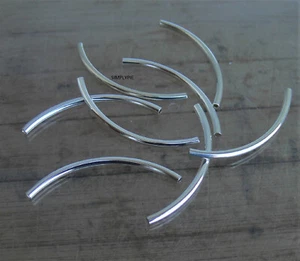 Silver Curved Tube Beads 38x2mm 8 Pcs Brass Tubes - Bild 1 von 4