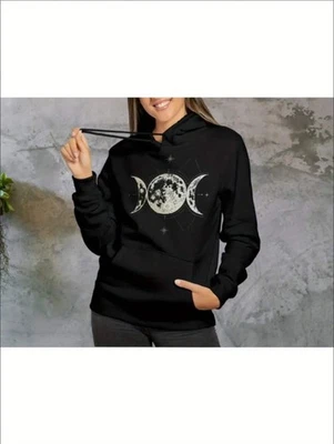 Triple Moon Goddess Symbol Hoodie - Pagan Clothing, Mystical Pullover, Witch Hoo — 第 1/4 张图片