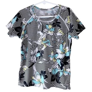 ATHLETA Girl Floral Stripe Rash guard Size 8-10 - Picture 1 of 4