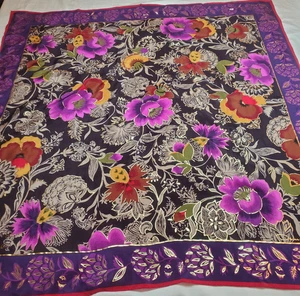 VTG Oscar de la Renta 100% Silk Scarf Floral Deep Purple/Fuchsia Square 30"x30" - Picture 1 of 4