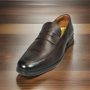 Size 12.5 WOLF & SHEPHERD Ringer Penny Loafers Leather Dark Brown Dress Shoes - Picture 1 of 8
