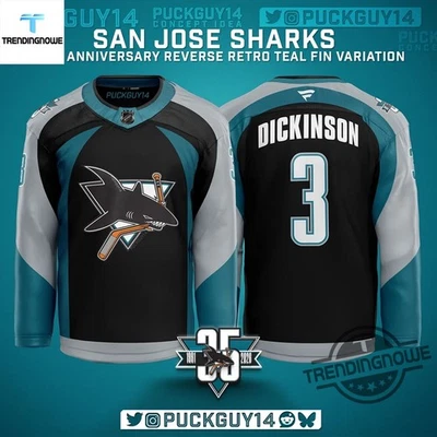 Custom San Jose Sharks 35th Anniversary Season Hockey Shirt Reverse Retro Teal - Image 1 of 4