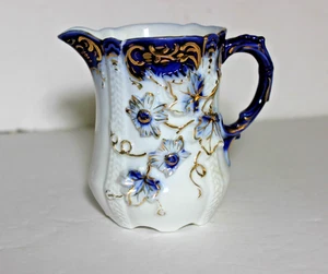 Antikes handbemaltes Milchkännchen Fließblau Porzellangriff Kobalt Gold Lesen - Bild 1 von 11