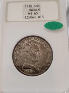 1918 Lincoln Commemorative Silver Half Dollar NGC & CAC MS65--Old Fatty Holder - Picture 1 of 8