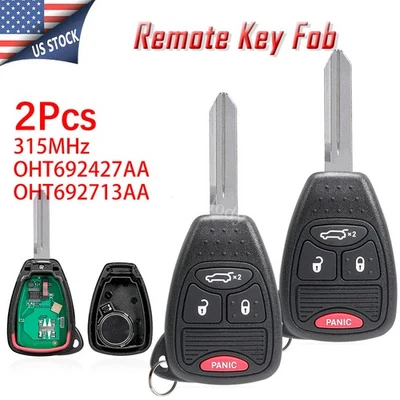2 Remote Car Key Fob 4 Button for Chrysler PT Cruiser Dodge Avenger Jeep Liberty - Image 1 of 4
