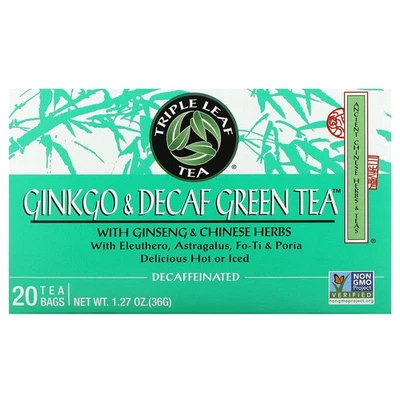 Chá verde ginkgo e descafeinado, 20 saquinhos de chá, 1,27 oz (36 g) - Imagem 1 de 3