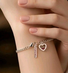 Trifari Silver Bracelet Birthstone October Tourmaline Heart Charm - Picture 1 of 6