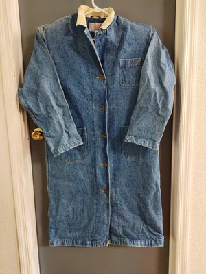 复古 Daniel 女式大号牛仔夹克长全纽扣口袋 90 年代 — 第 1/4 张图片