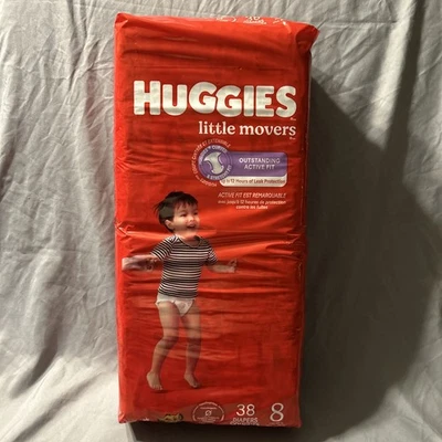 Pañales Huggies Little Movers para niños pequeños, talla 8, paquete de 38, ajuste activo Foto 1 de 4