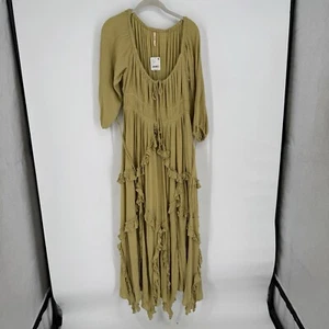 Free People Dress Women’s medium M yellow green in your dreams maxi boho flowy - Picture 1 of 7