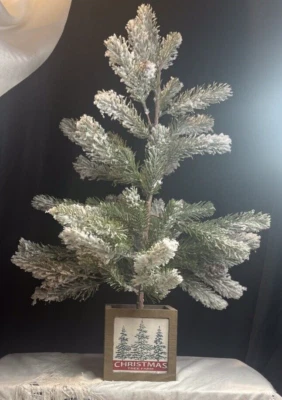 Christmas Flocked Xmas Tree 24 Inches Tall With Box Stand - Image 1 of 4