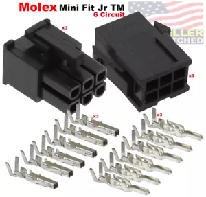 Molex 6-Pin Black Connector 4.20mm, w/18-20-20-24 AWG Pin Mini-Fit Jr (3 Set) - Picture 1 of 9