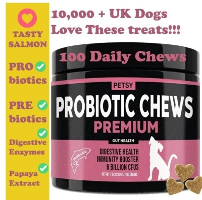 PETSY Probiotics for Dogs DAILY 5BIL CFUs FOS, PreBiotics, 12 Strains Good Bacteria