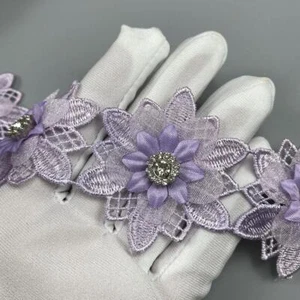 Embroidered Purple Flower Lace Trims Fabric Patchwork Ribbons Sewing Supplies 10 - Picture 1 of 11