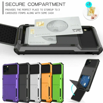 Armor Card Holder Phone Case For iPhone 16 15 14 13 12 11 Pro Max XR 8 7 SE - Image 1 of 4