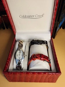COLDWATER CREEK Multi Band Women's Watch NEW Original Red Croc Leather Box - Picture 1 of 6