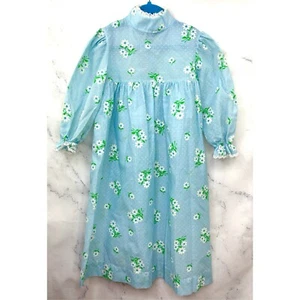 VTG 60s Girls Prairie Maxi Dress Sz 4T Toddler Blue Cottagecore Flower Power USA - Picture 1 of 21