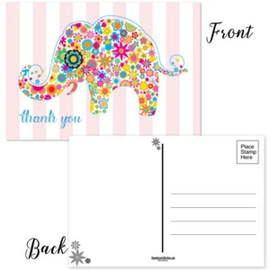 Colorful Elephant Thank You Postcards - 40 Thank You Postcards - B17018 - Picture 1 of 3