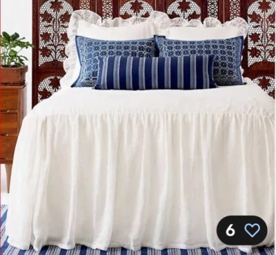 Pine Cone Hill SAVANNAH WHITE Gasa de Lino Doble Volantes PLATA * Como Nuevo Foto 1 de 4