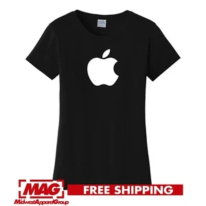 T-SHIRT DONNA APPLE NERA logo tecnico computer geek OSX Mac IPod iPad maglietta maglietta - Foto 1 di 3