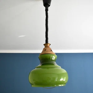 Space Age Green Pendant Light made in Yugoslavia in the 70s / Cased Glass / MCM - Picture 1 of 11