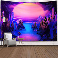 Planet Cactus Forest Blacklight Tapestry Wall Hanging for Living Room Bedroom