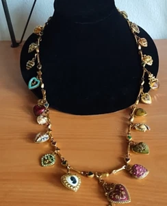 Joan Rivers Love Luck And Hope Heart Necklace 21 Charms Reversible - Picture 1 of 22