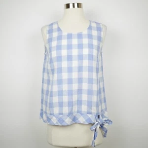 J.CREW Women's 2 - Blue & white plaid loose fit sleeveless linen blouse tank  - Picture 1 of 9