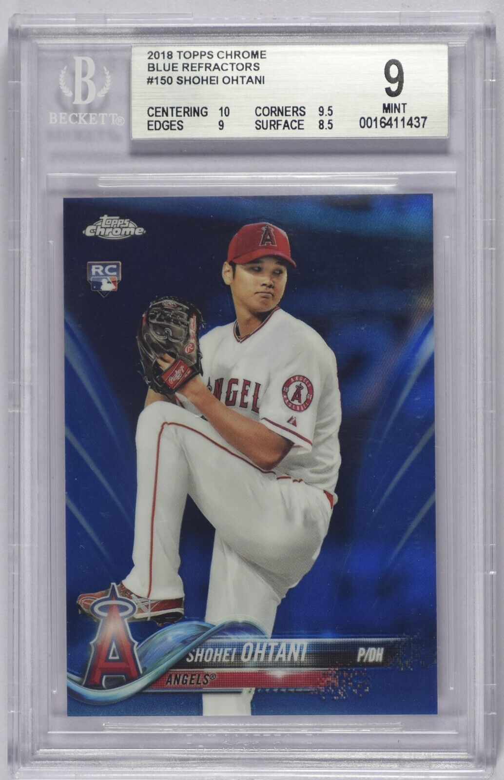 2018 Topps Chrome 150 Shohei Ohtani Pitching RC Blue Refractor 005/150 BGS BGS 9