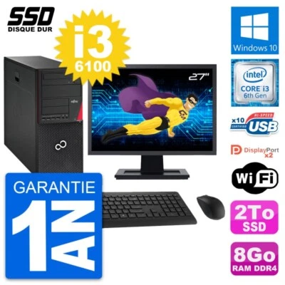 PC tour Fujitsu Esprimo P756 Pantalla 27" i3-6100 RAM 8Go GB 2To Windows 10 Wifi - Imagen 1 de 4