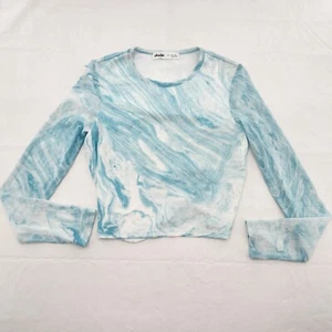 Elodie Damen Größe Large hinten offen Langarmshirt, blau weiß Batik - Bild 1 von 6