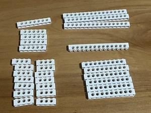 LEGO x 29 White Technic, Brick with holes 1x4 1x6 1x8 1x10 1x14 1x16 Lot - Picture 1 of 9