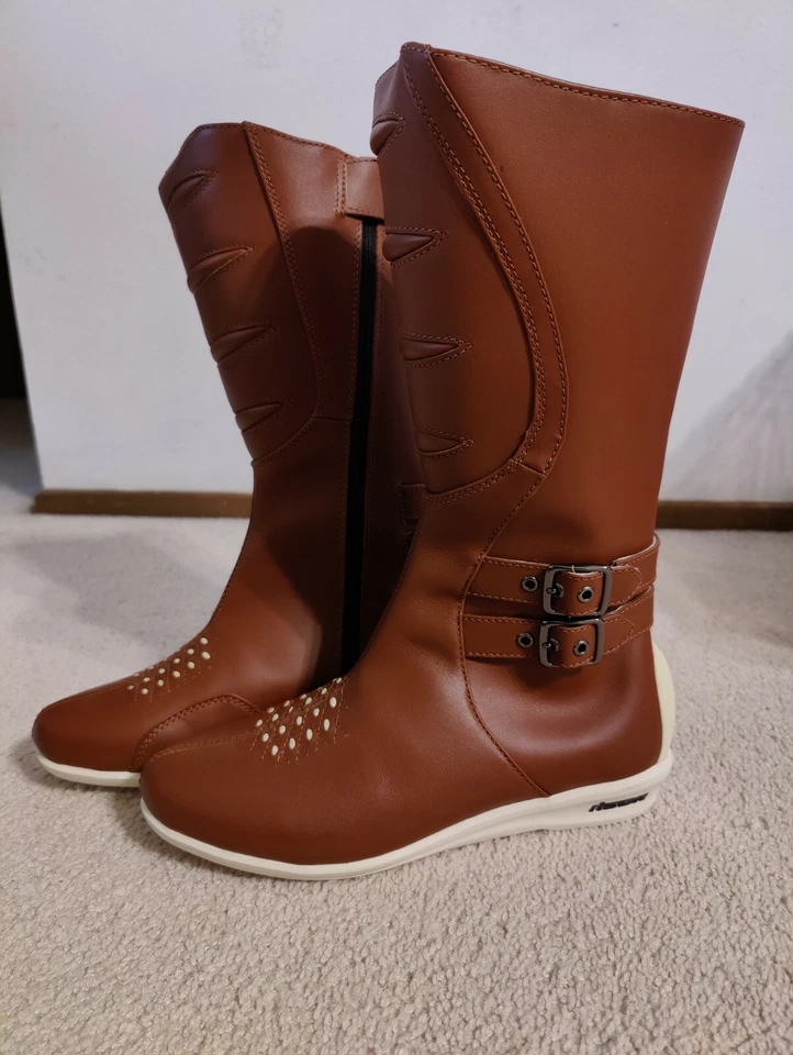 Icon Sacred 棕色皮革女式摩托车骑行靴,7.5 码 — 第 1/4 张图片