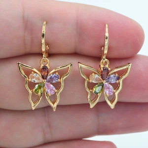 18K Yellow Gold Filled Women Multicolour Mystic Topaz Butterfly Dangle Earrings - Picture 1 of 1
