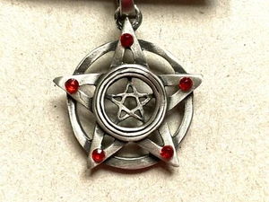 PENTAGRAM PENDANT star DEVIL DEMONIC WITCHCRAFT GOTH PUNK RED AND SILVER - Picture 1 of 2