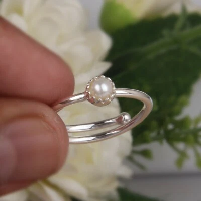 Pearl ring, Freshwater round pearl, Genuine pearl ring, Silver pearl ring - Image 1 of 4